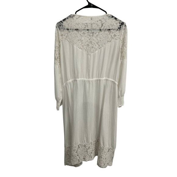 White Lace Boho Long Dress Button Front Drawstring Waist Beachy Coastal Sz - Picture 2 of 7